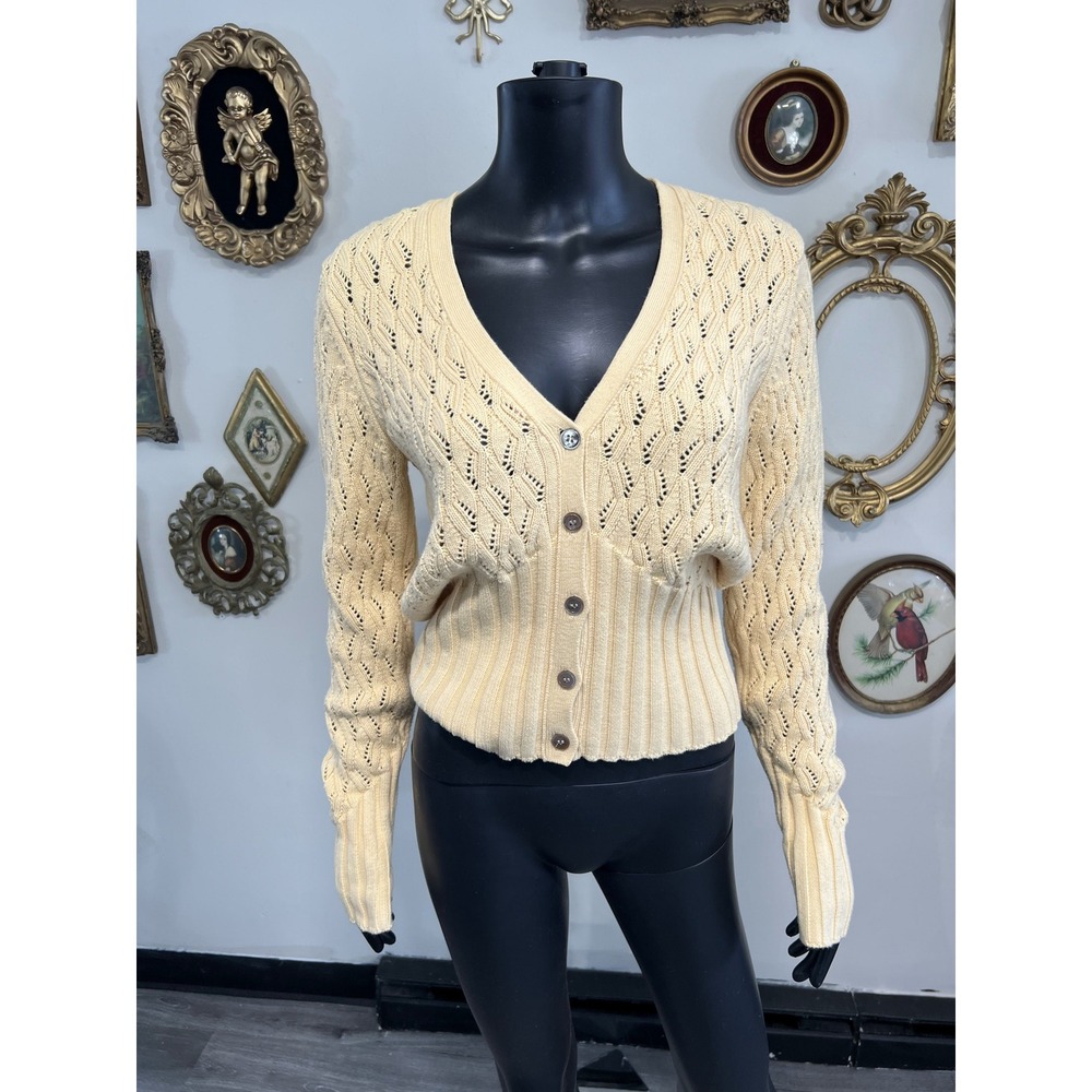 Minnie Rose Yellow Open-Knit Cardigan Size S